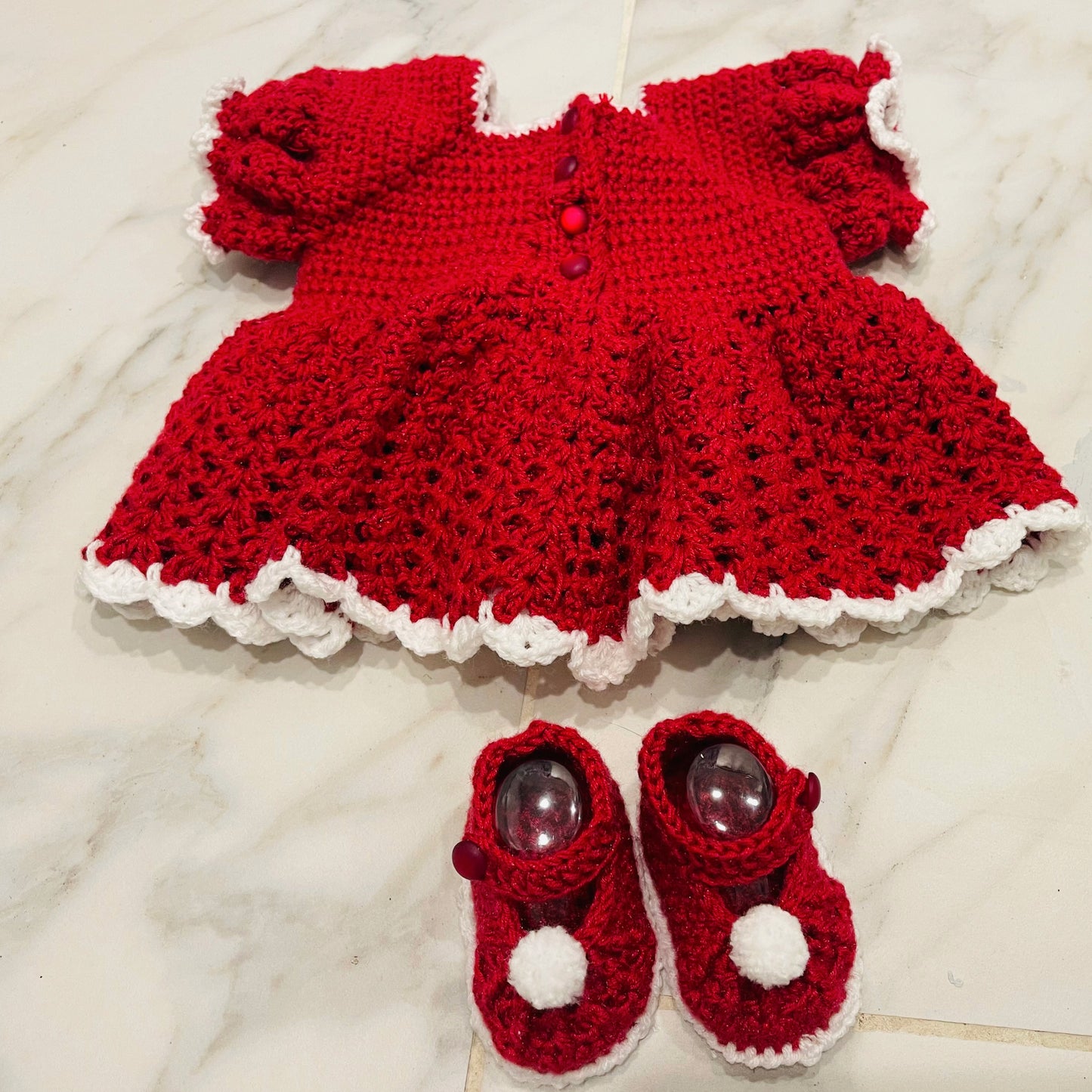 Red Baby Crochet Dress Set | Matching Dress Shoe Set for Holiday or Birthday Party